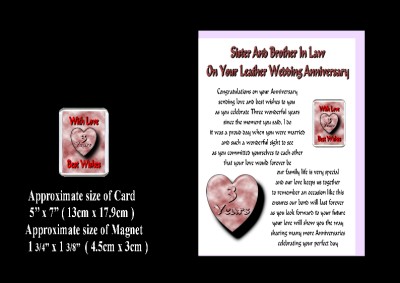 Mother Wedding Gifts on 3rd Wedding Anniversary Sister Brother In Law Card Magnet Gift