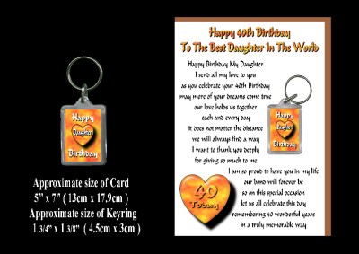Details about 40TH HAPPY BIRTHDAY DAUGHTER 40 CARD AND KEYRING GIFT Details about 40TH HAPPY BIRTHDAY DAUGHTER 40 CARD AND KEYRING GIFT