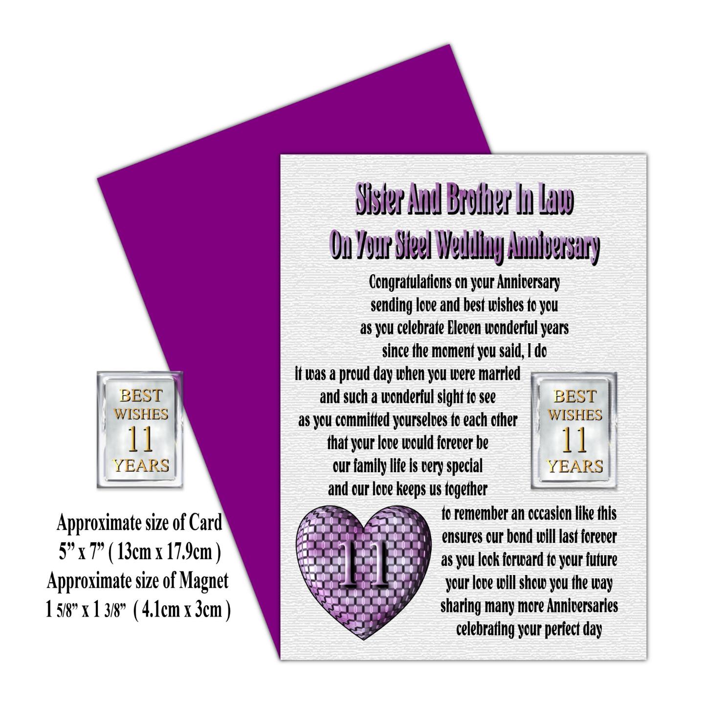 SISTER & BROTHER IN LAW 1ST TO 24TH WEDDING ANNIVERSARY CARD & MAGNET...