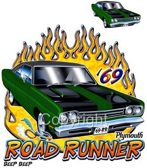 1969 Plymouth Roadrunner Muscle Cartoon Tshirt 9137 automotive art