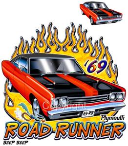 1969 Plymouth Roadrunner Muscle Cartoon Tshirt 9137