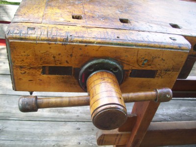 Vtg Antique Carpenters Wood Work Bench Workbench 2 Vise 