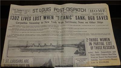 1912 Newspaper ORIGINAL TITANIC HEADLINE St. Louis Post-Dispatch NOT A REPRINT! | eBay