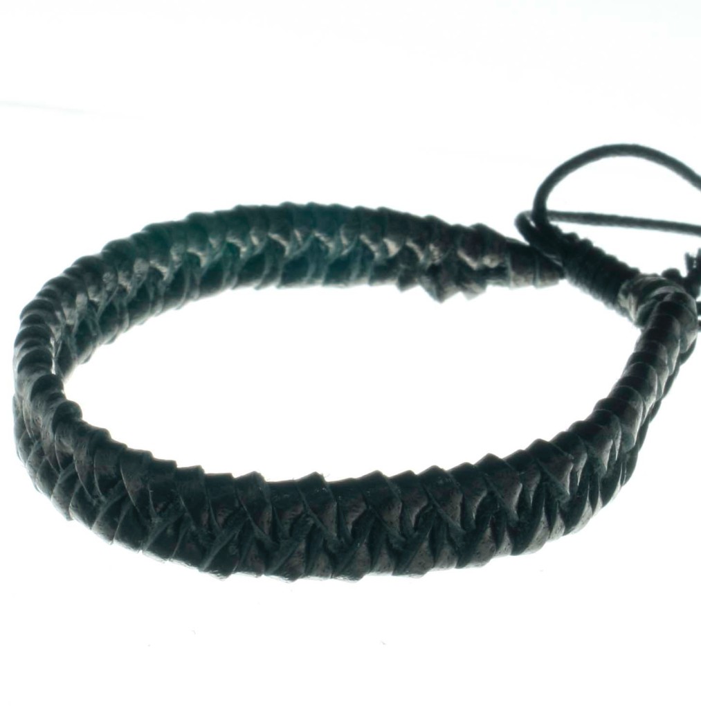 Black leather cord braid bracelet durable waterproof adjustable sliding