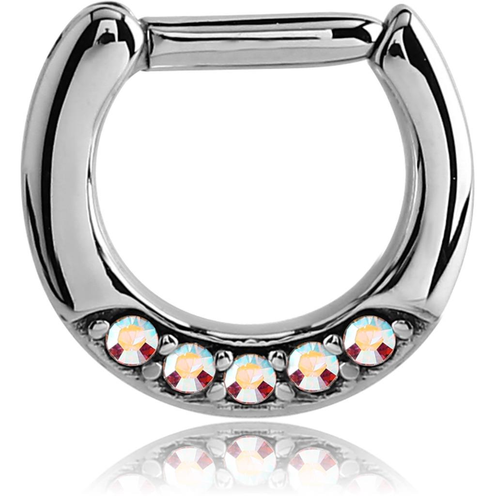 Septum Clicker Hinged Steel Nose Ring Hoop Choose Your Color Cz 14