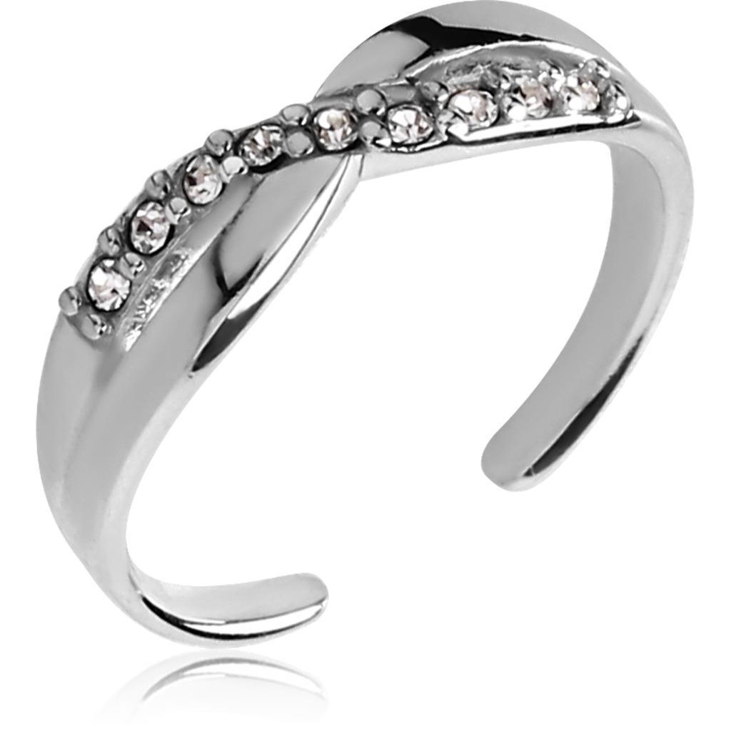 Sterling Silver Toe Ring Adjustable Size Cubic Zirconia Gemstones