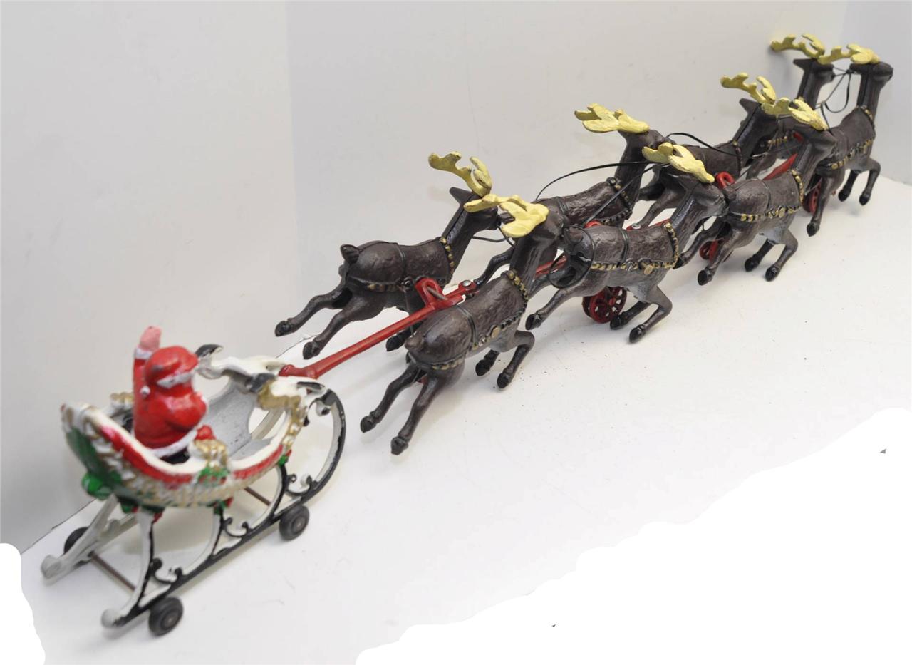 Vintage Cast Iron Toy Santa Claus Sled with 8 Reindeer on wheels eBay