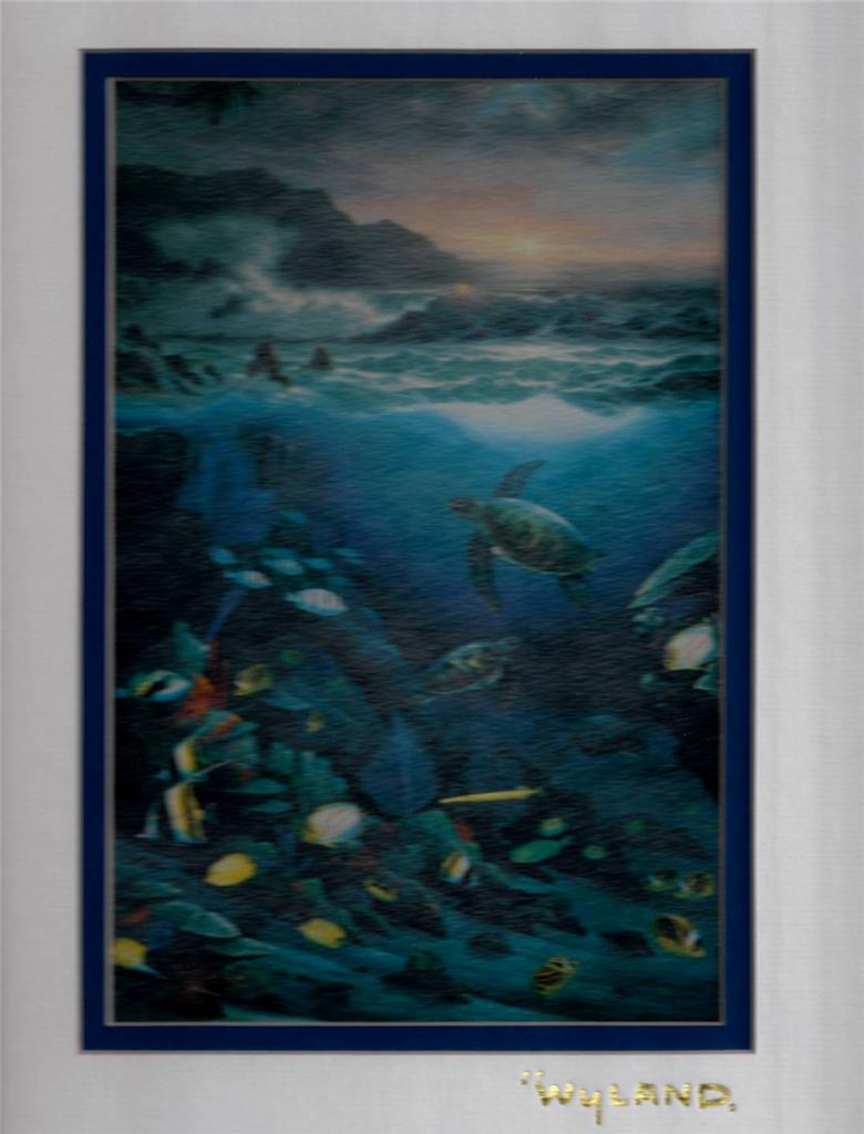 Wyland Above and Below Tabora Dolphin Moon1991 Art Print Matted and Framed