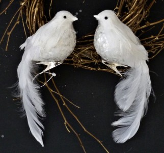 2 sequined breast winter white wedding doves feather 2 sequined breast winter white wedding doves feather