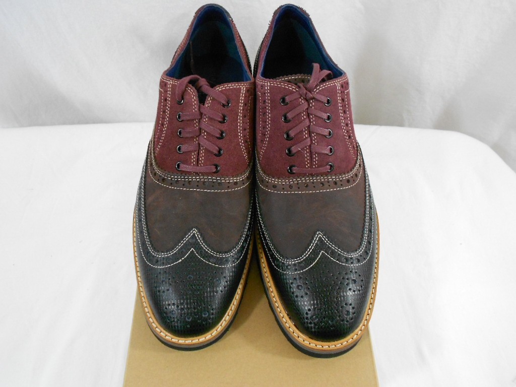 black and red wingtip shoes