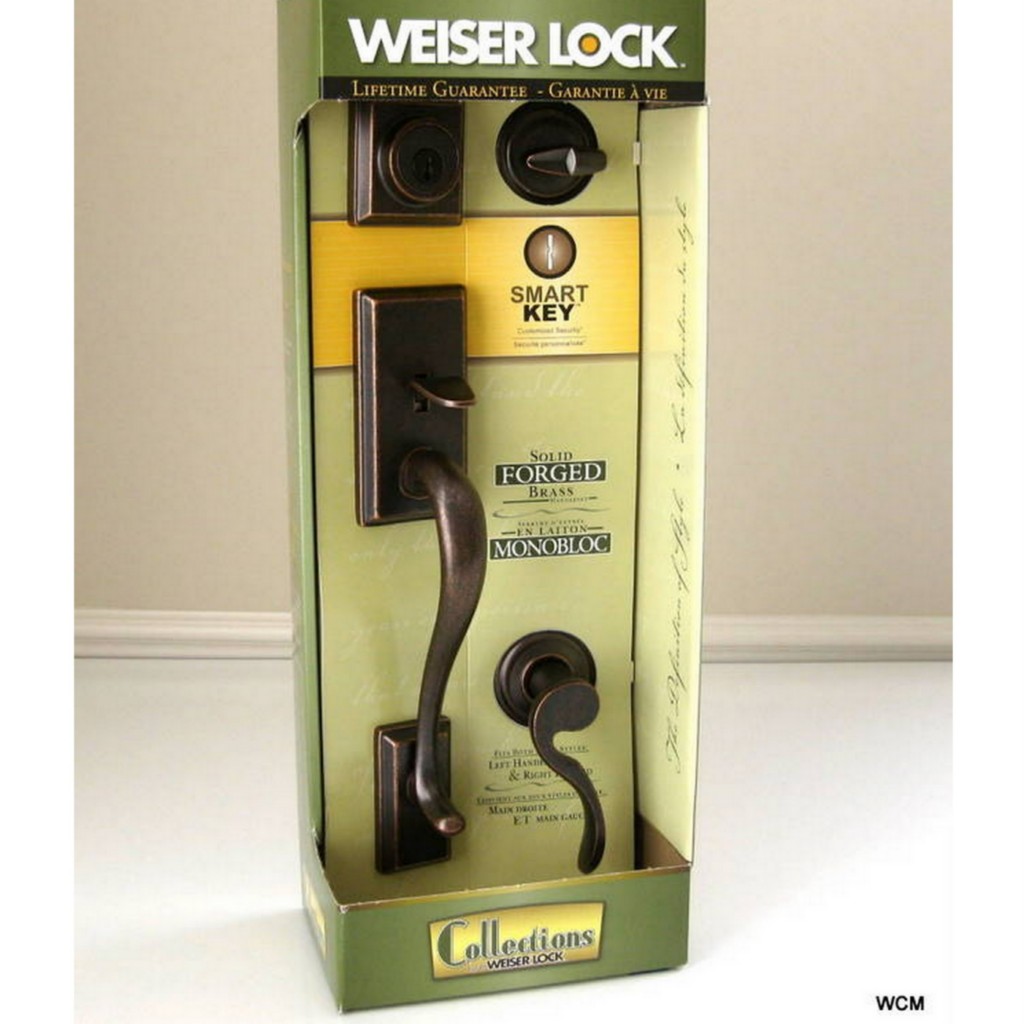 Weiser RUSTIC BRONZE Hawthorne SmartKey Entry Door Handle Set SOLID