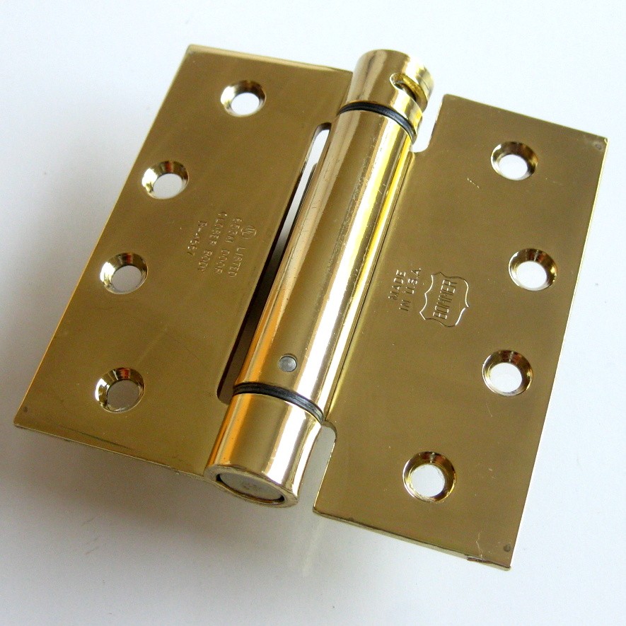 4 x 4" BOMMER Spring Door Hinge Square Corner POLISHED BRASS 4Inch