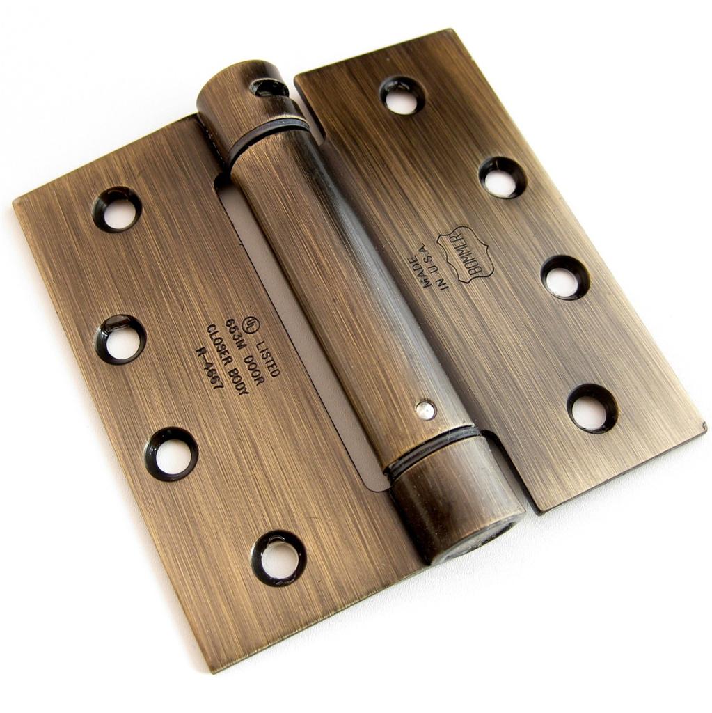 (2) Bommer 4" x 4" Spring Hinges Square Corner ANTIQUE BRASS Self