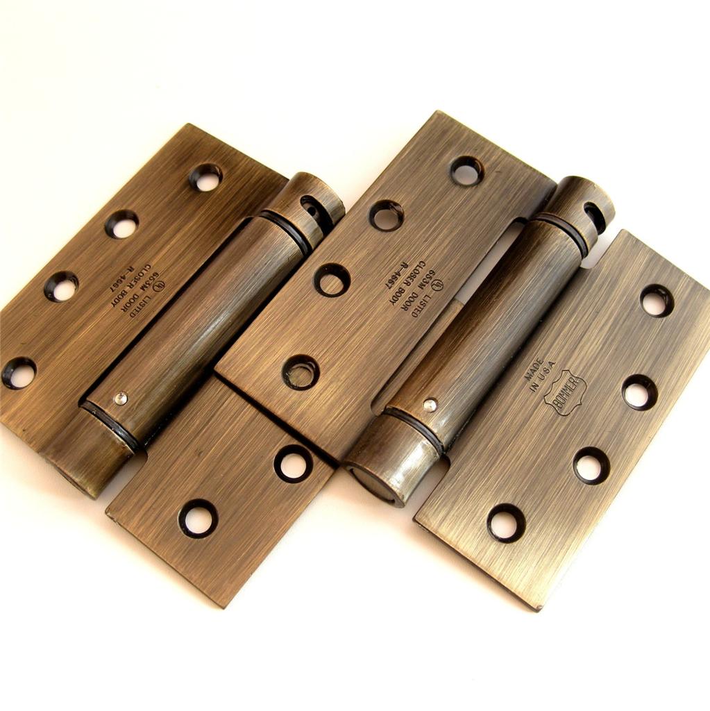 (2) Bommer 4" x 4" Spring Hinges Square Corner ANTIQUE BRASS SelfClosing R4667 eBay