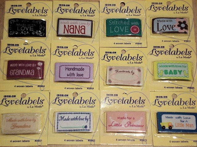 Iron on Garment Labels Knitting Sewing Hand Made with Love by Grandma ...