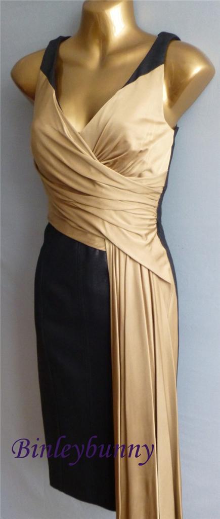 NEW KAREN MILLEN Black Gold Ponte Roma Draped Dress UK 8 10 12 14 BNWT Party - Picture 1 of 1