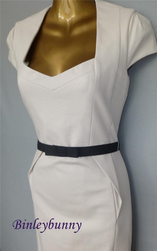 New KAREN MILLEN Structured Beige Jersey Dress BNWT UK 8 10 12 14 16 Nude Pencil - Picture 1 of 1