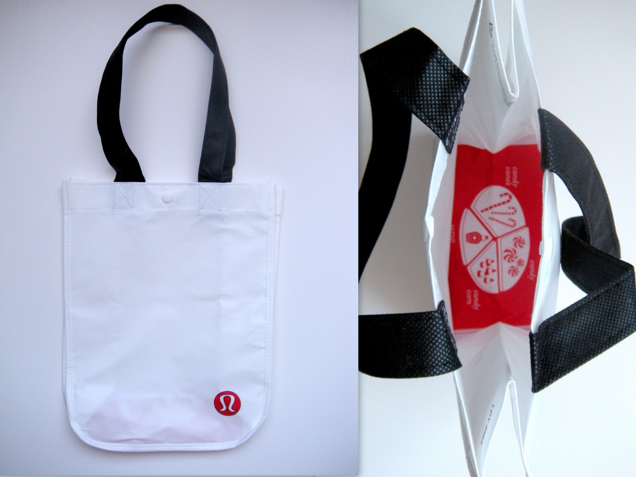 Lululemon Small or Large Reusable Shopping Bag Black, White, Red