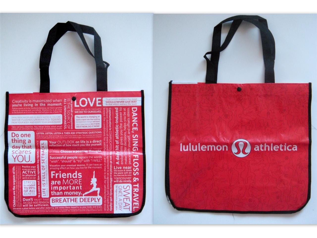 New LULULEMON Original Manifesto Black Reusable Shopping Gym Lunch Bag Large