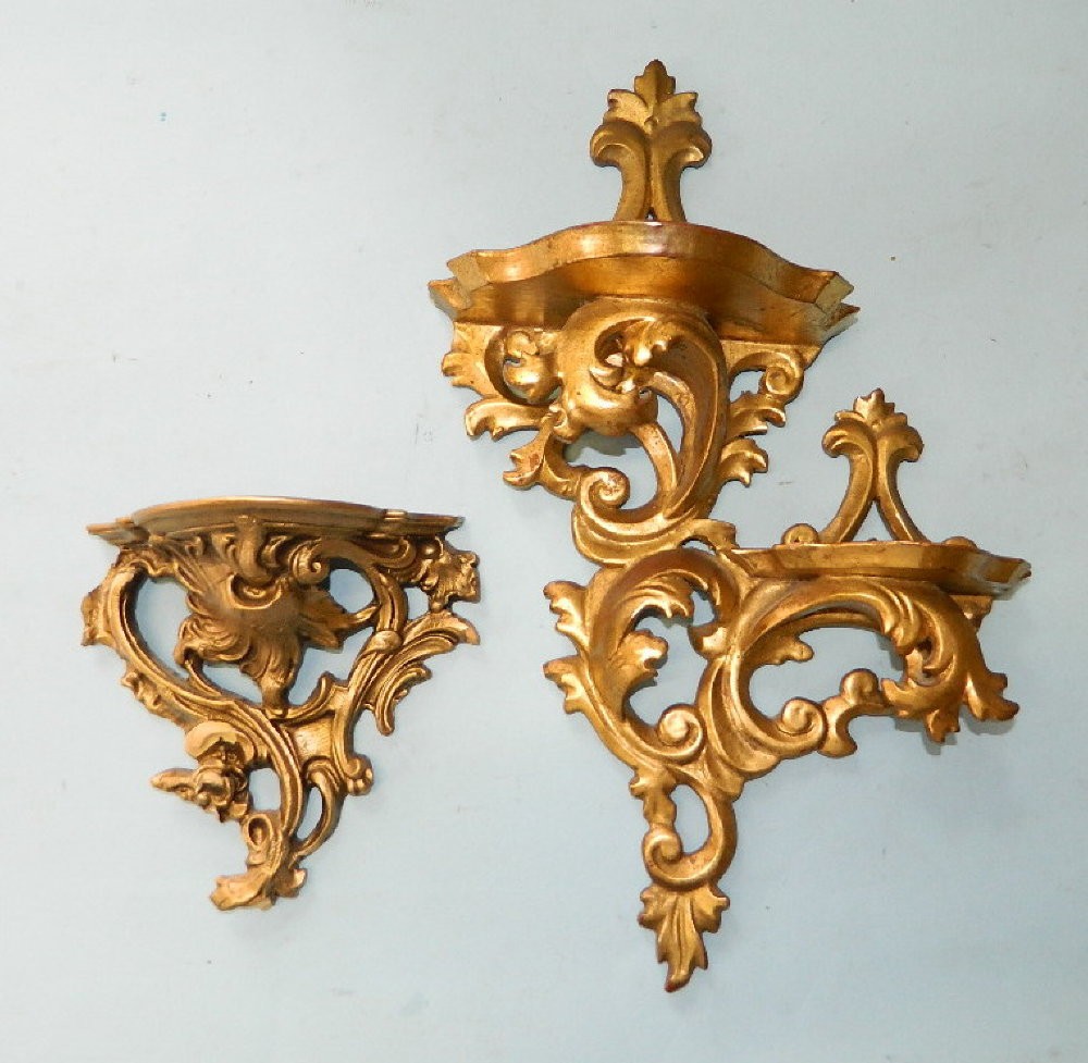 Vintage 'Rococco' Gilt Gold wall shelf brackets displays for plates