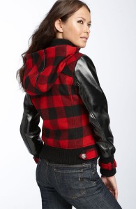 New Womens Guess Red and Black Wool Blend Plaid Jacket Coat Hooded Large | eBay