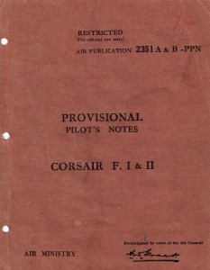 Vought F4U Corsair I/II Pilots Notes Flight Manual RN
