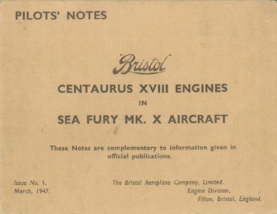 Bristol Centaurus Pilots Notes for Sea Fury Manual RARE