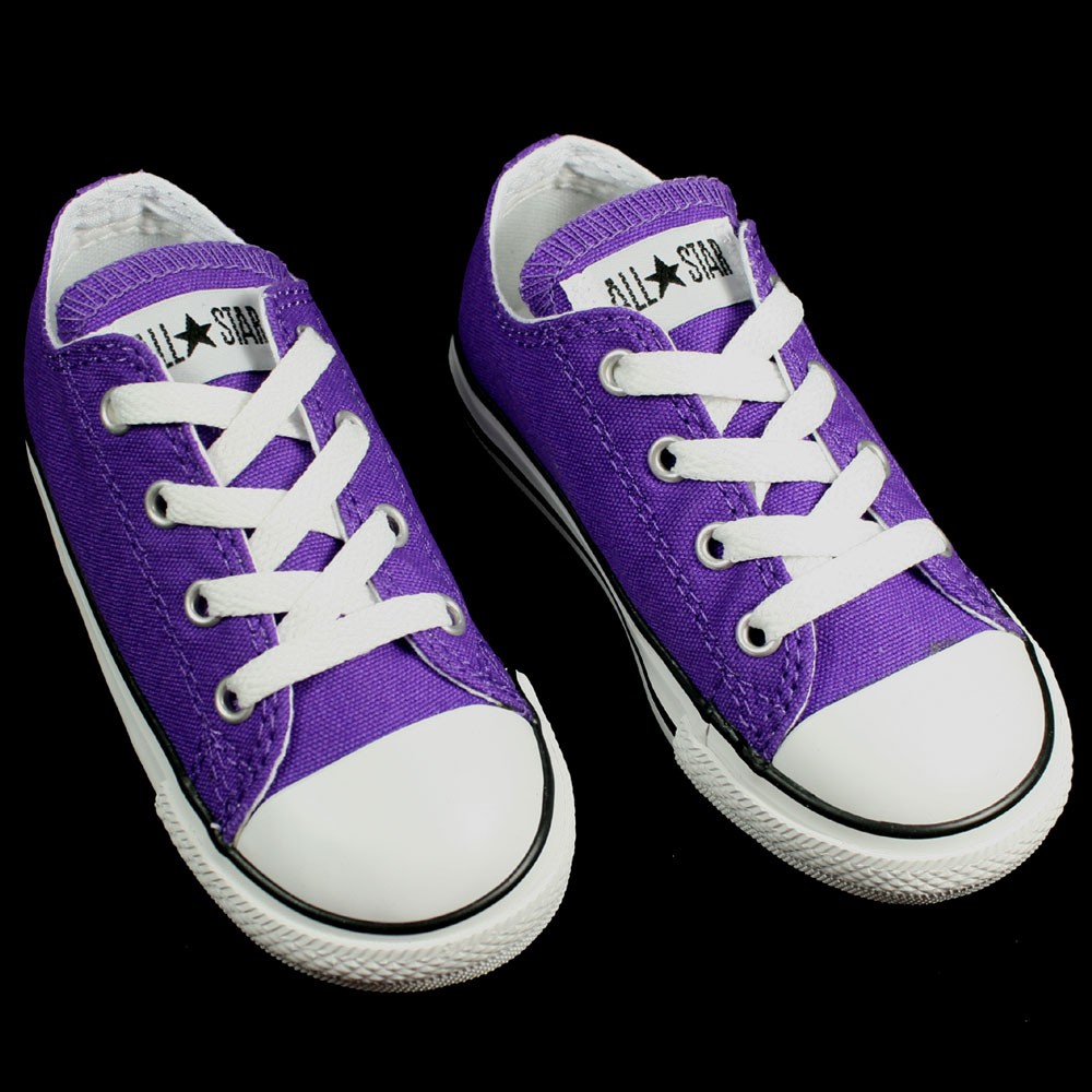 purple low cut converse