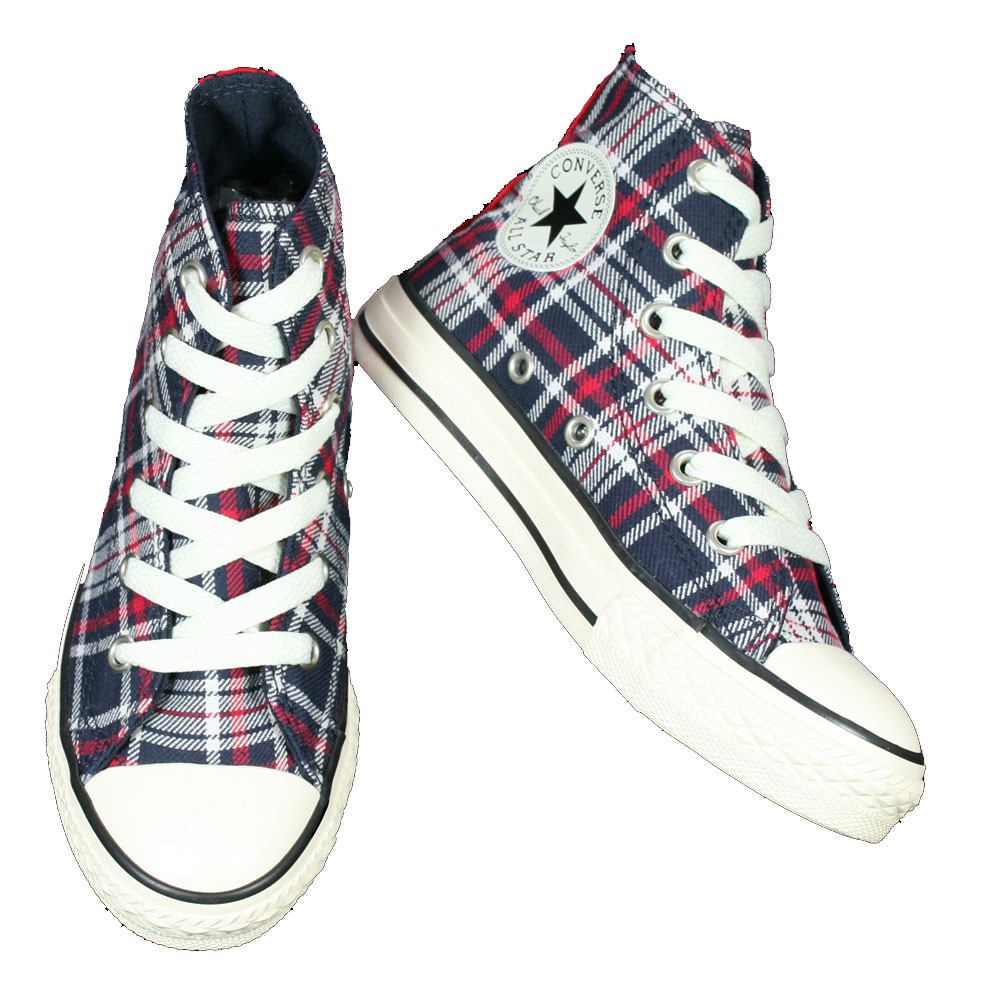 CONVERSE ALL STAR TARTAN PLAID CHECK NAVY RED HI TOPS GIRL BOY ADULT