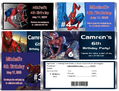 10 CUSTOM SPIDERMAN CANDY BAR WRAPPERS MANY DESIGNS