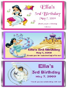 10 PERSONALIZED PRINCESS JASMINE CANDY BAR WRAPPERS