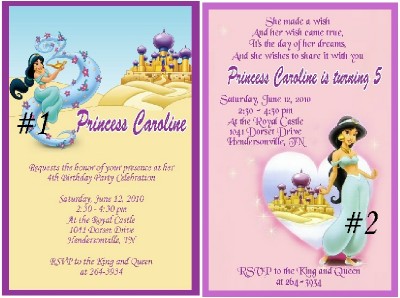 10  PERSONALIZED PRINCESS JASMINE INVITATIONS/THANKYOUS