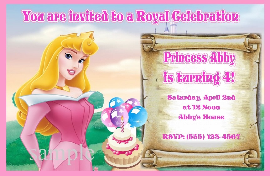 custom princess aurora invitations or thank yous