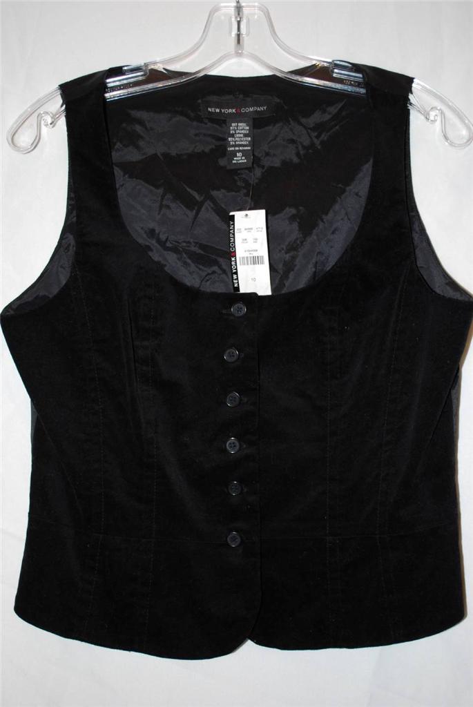 New Women's New York Co Black Velour Button Up Vest Sz 10 12 36 50 eBay