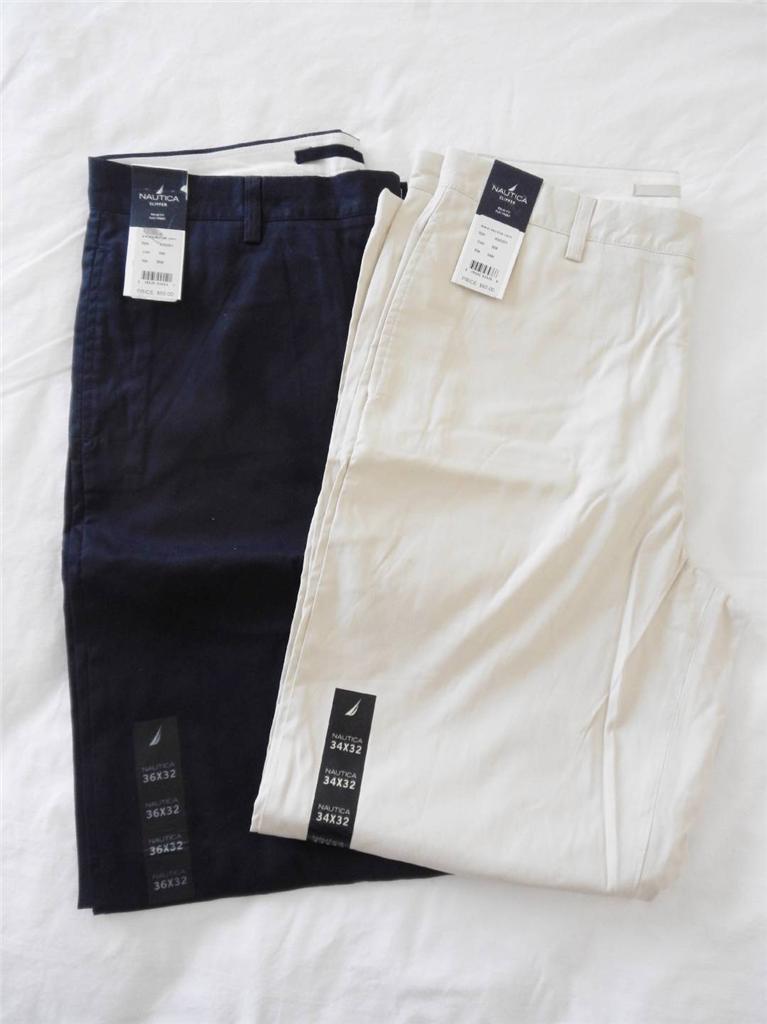 Men's Nautica Relaxed Fit Navy or Khaki "Clipper" Pants Sizes 33,34,36