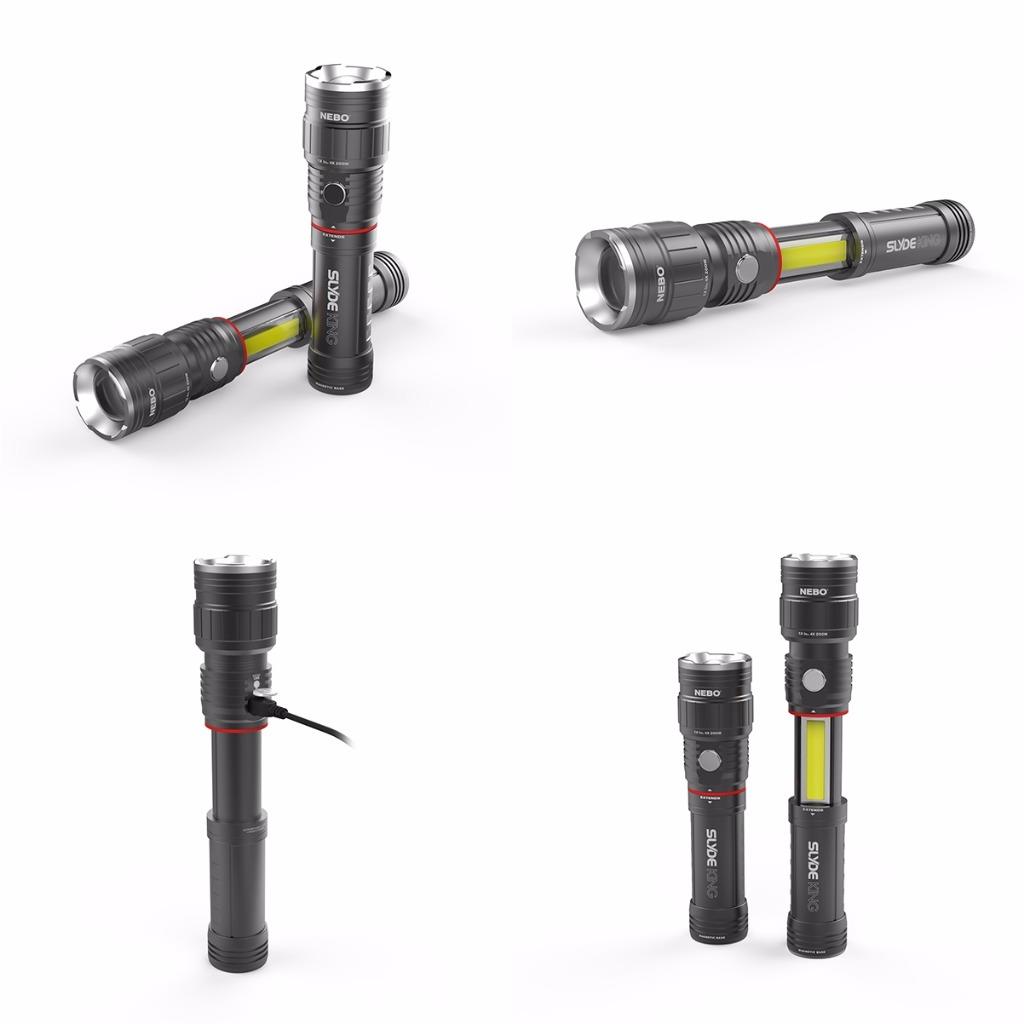 New Nebo SLYDE KING Rechargeable 330 Lumen Flashlight Worklight Zoom