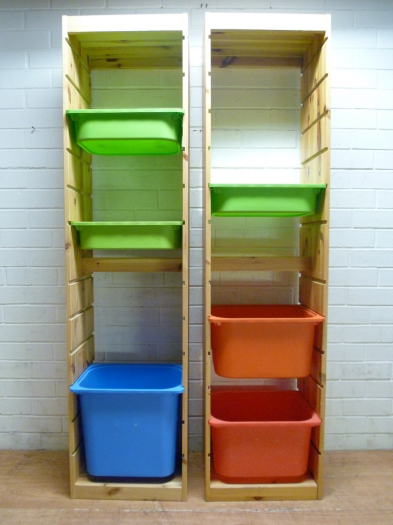 PAIR IKEA Solid Pine UTILITY or TOY STORAGE UNITS with PLASTIC TUBS eBay