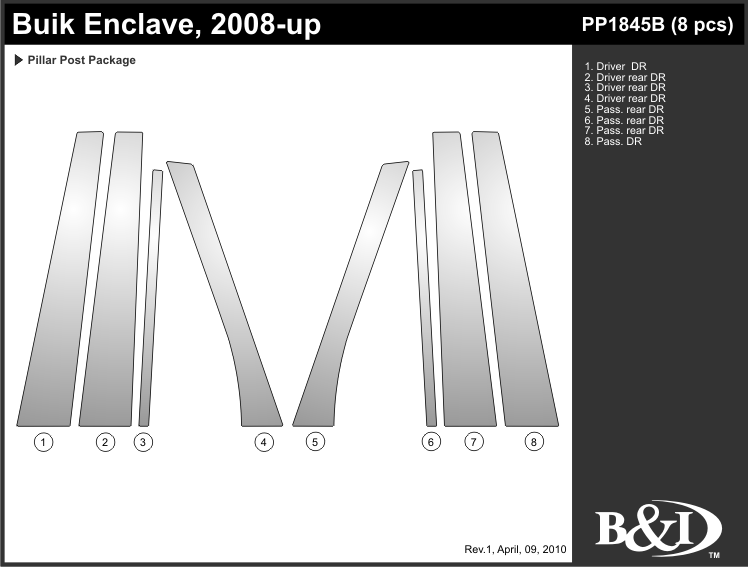Chrome Ss Pillar Posts 8 Pcs Fits Buick Enclave 08 09