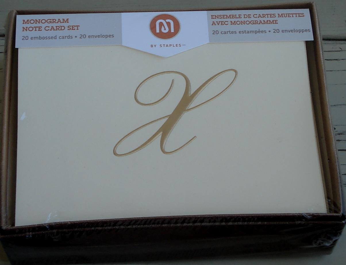 Staples Monogram Note Card Set 20 Embossed Cards + Envelopes