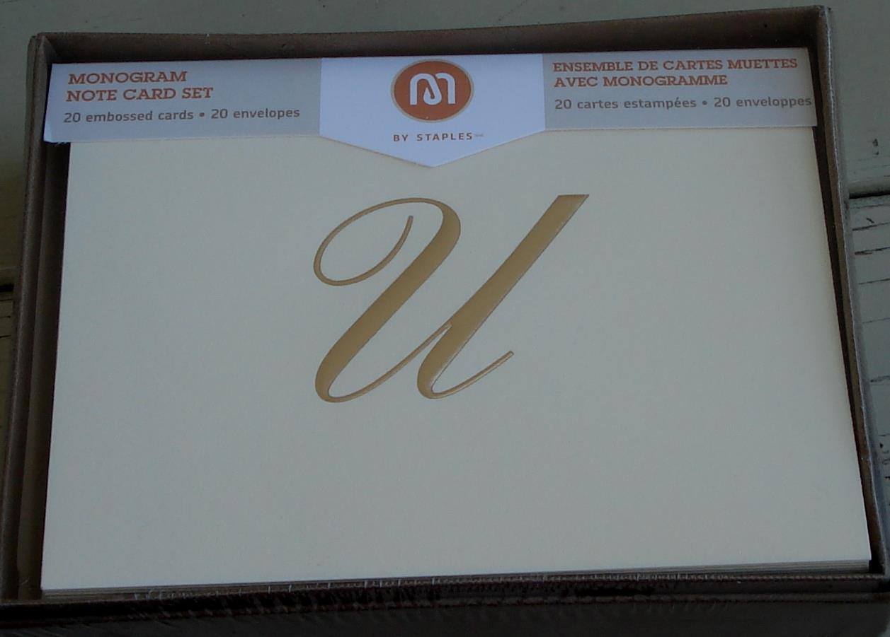 Staples Monogram Note Card Set 20 Embossed Cards + Envelopes