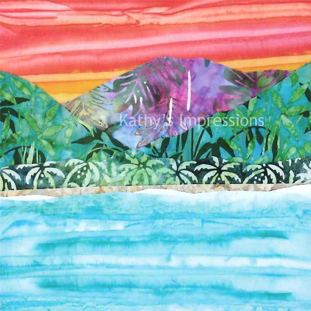 Beach Fabric Quilt Square HANALEI BAY Mountains Ocean Kauai Hawaii