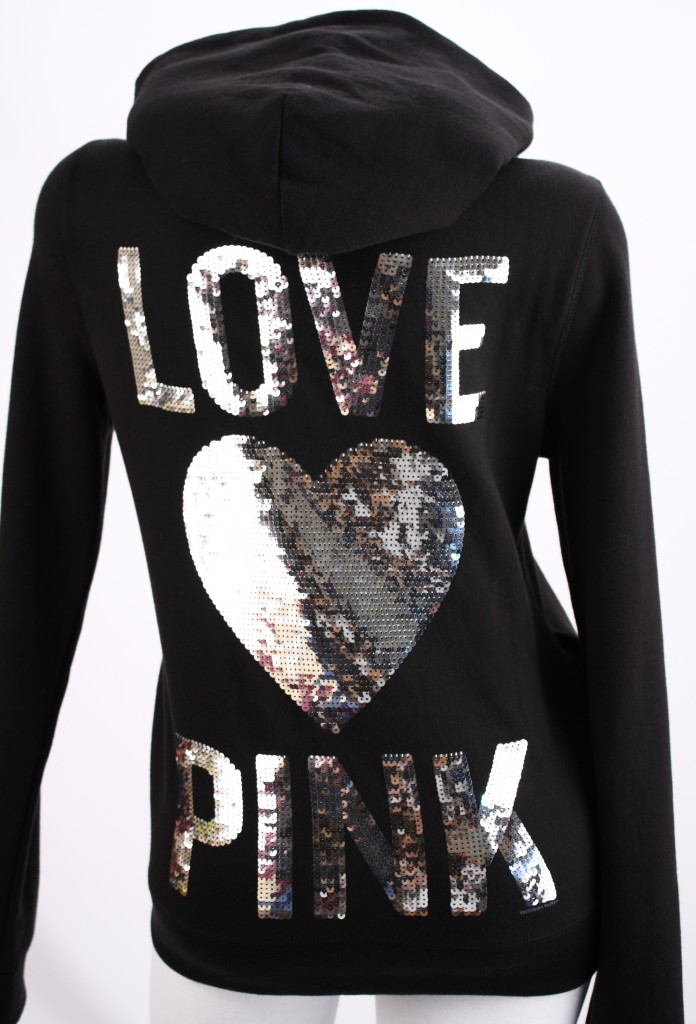 Victoria's Secret Love PINK Sequin Bling Zip Hoodie Sweatshirt | eBay