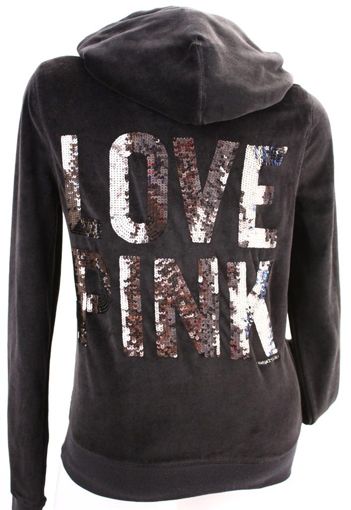 Victoria's Secret LOVE PINK Sequin Bling Zip Hoodie Sweatshirt Pullover NWT