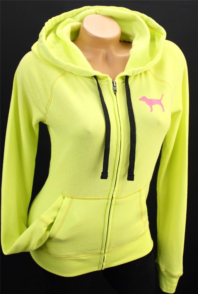 Victoria's Secret LOVE PINK Signature Zip Up Hoodie Sweatshirt Neon NWT | eBay