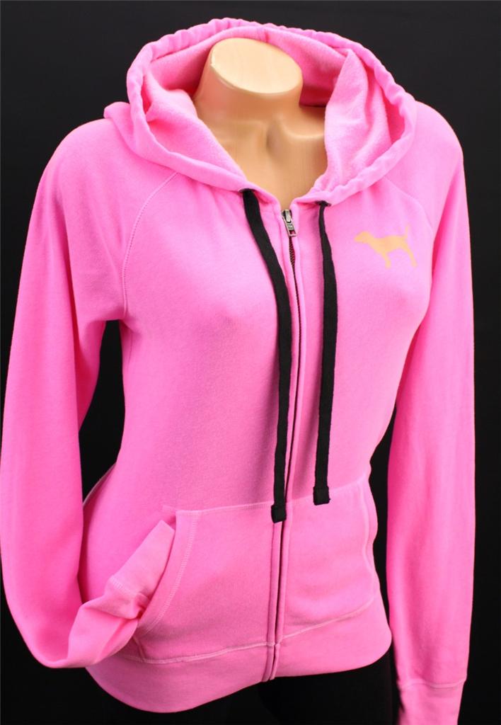 Victoria's Secret LOVE PINK Signature Zip Up Hoodie Sweatshirt Neon NWT