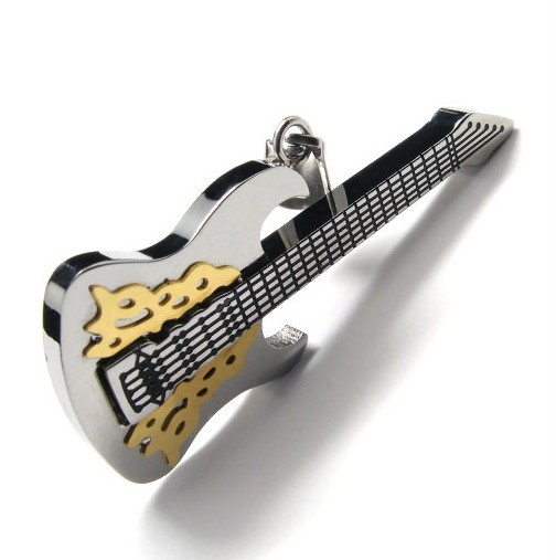 STAINLESS STEEL BASS GUITAR PENDANT MEN BAR NECKLACE eBay