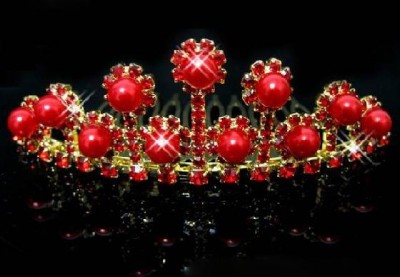 Bridal Hair Jewelry on Bridal Wedding Jewelry Hair Comb Clip Red Crystal Faux Pearl Golden