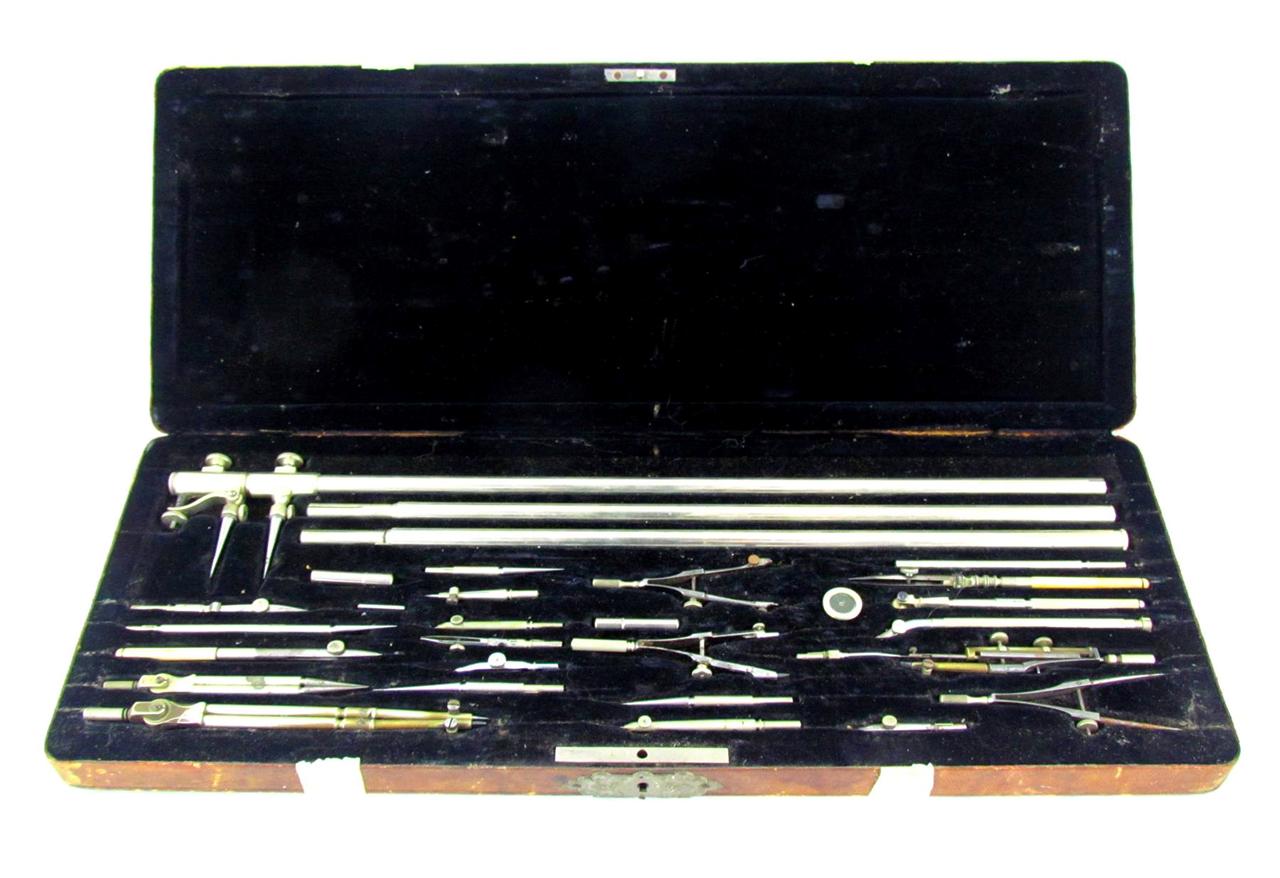 HUGE ANTIQUE 1890's RIEFLER 30 PC BEAM COMPASS DRAWING DRAFTING