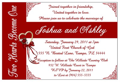 Red Wedding Invitations Design Two Hearts Become One Ebay