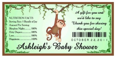 Monkey Baby Shower Favors on 20 Monkey Baby Shower Favors Water Bottle Labels   Glossy   Waterproof